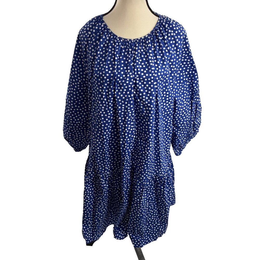 H&M Womens Dress 3/4 Sleeve Polka Dot Flowy Tiered Size L Blue